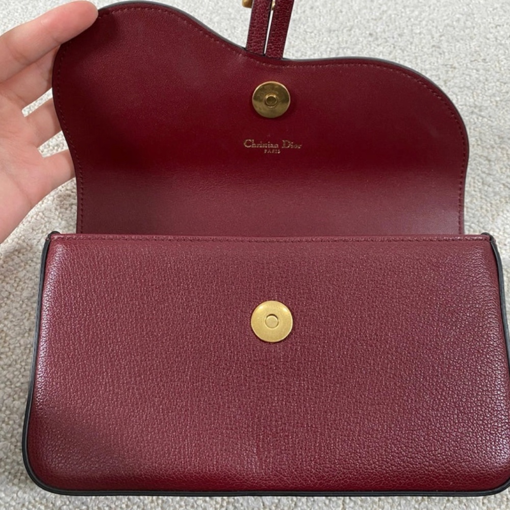 Authentic Pre-Owned Dior Medium Saddle Pouch with Chain Burgundy Goatskin - Picture 14 of 16